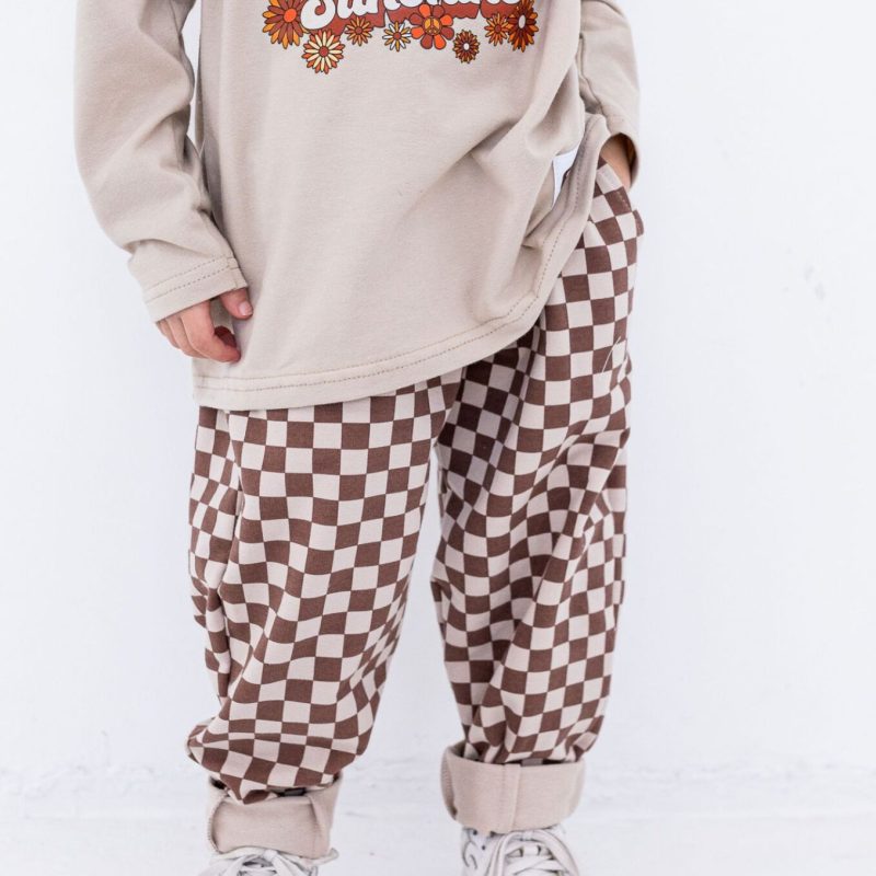 Spodnie BOYFRIEND W KRATĘ BRĄZOWE FUNKids