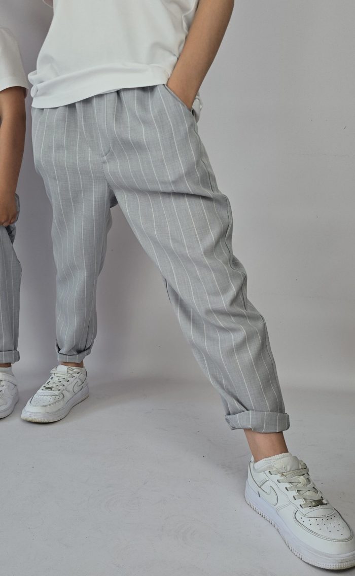 Spodnie w paski SZARE LNIANE Urban Brand