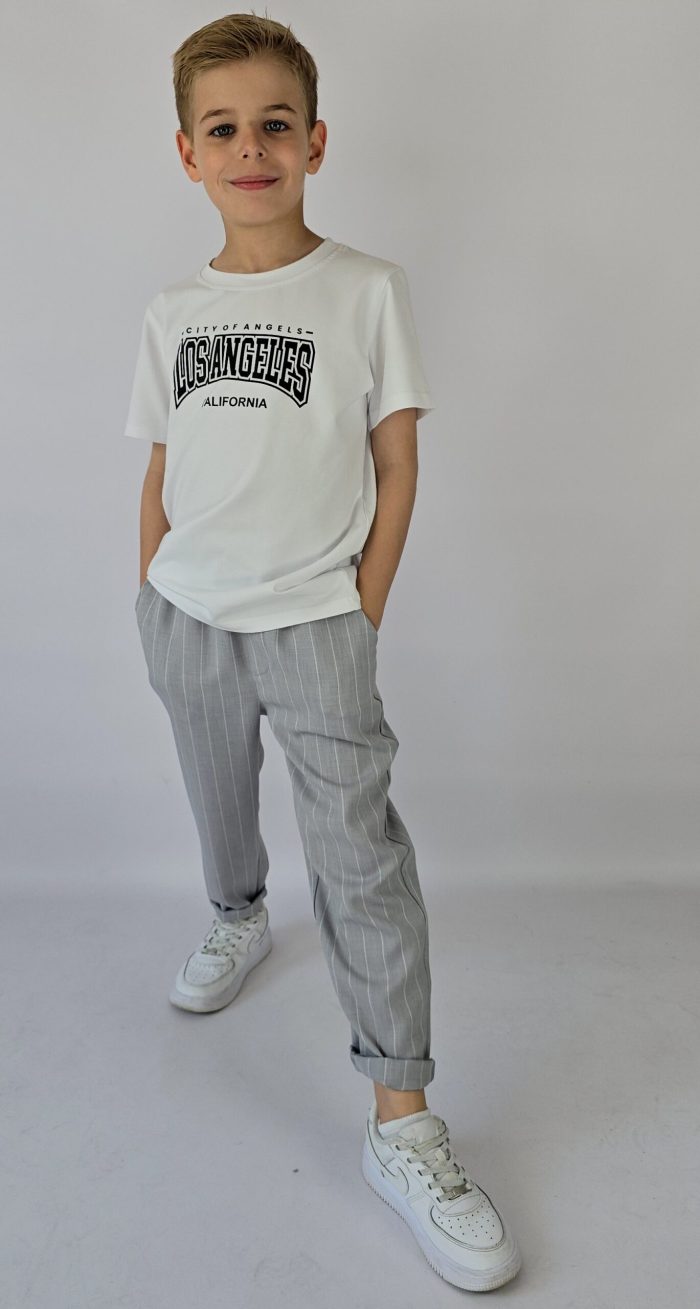 Spodnie w paski SZARE LNIANE Urban Brand - obrazek 2