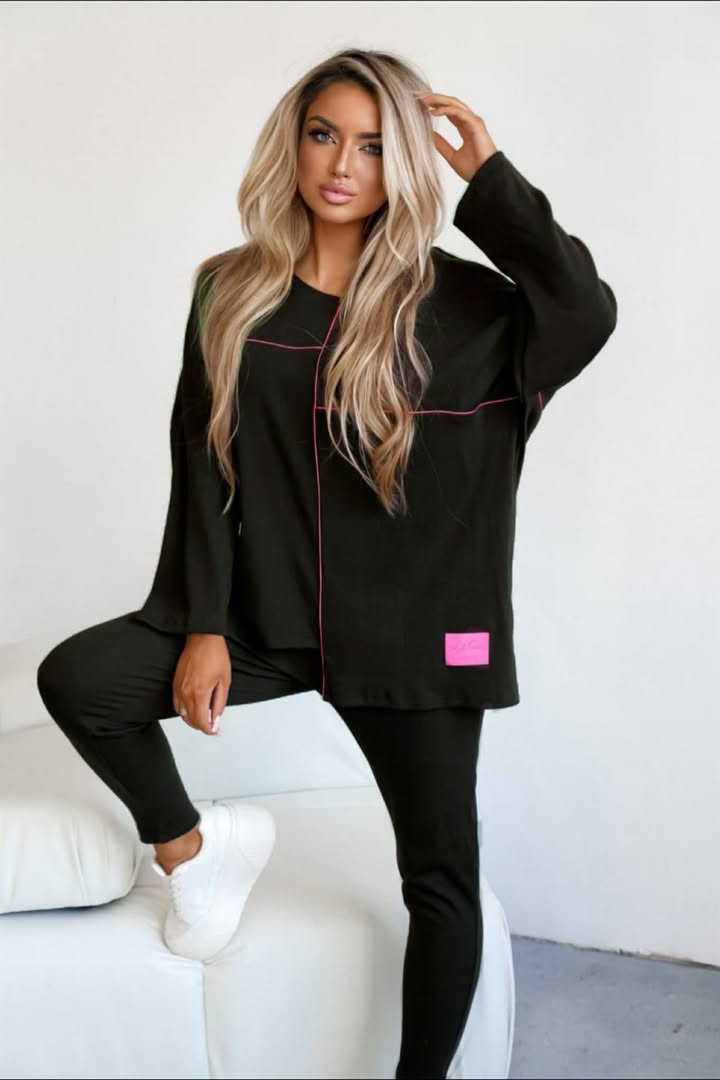 Komplet PINK CZARNY LAKI