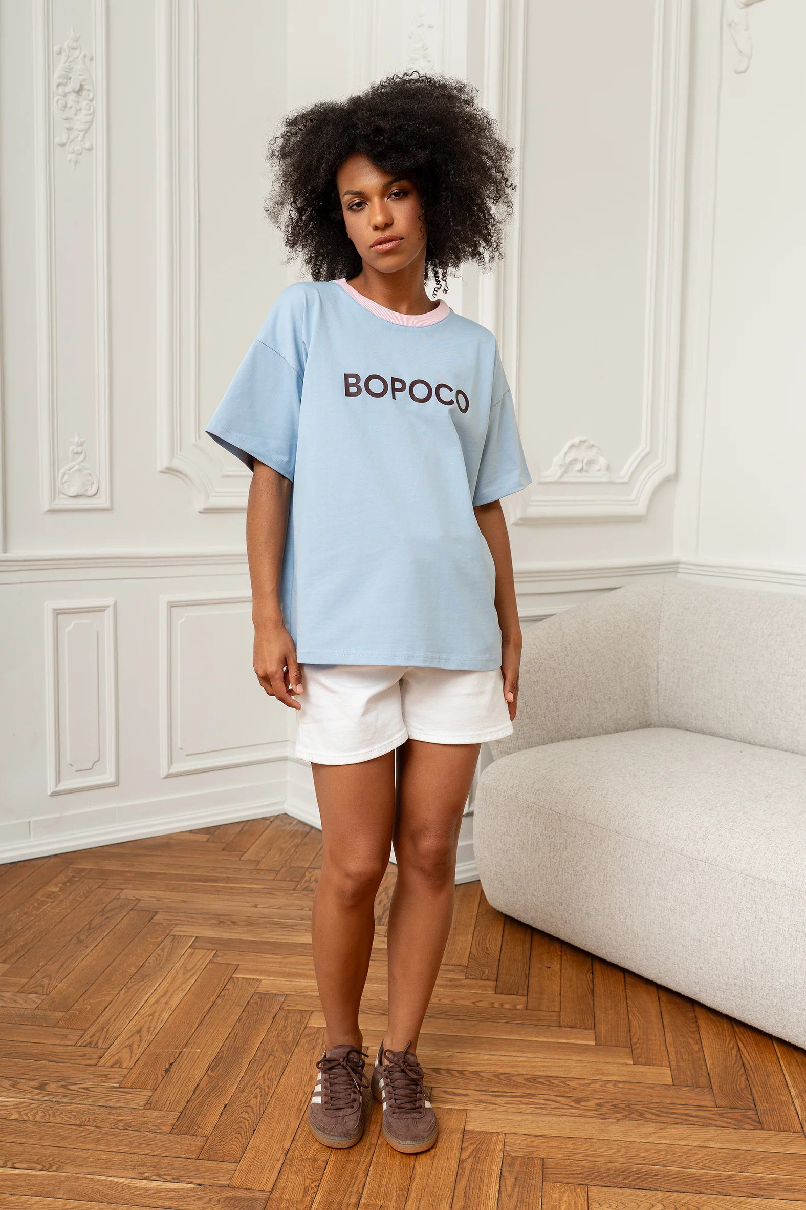 T-shirt BŁĘKITNY Z RÓŻOWĄ LAMÓWKĄ BOPOCO - obrazek 2